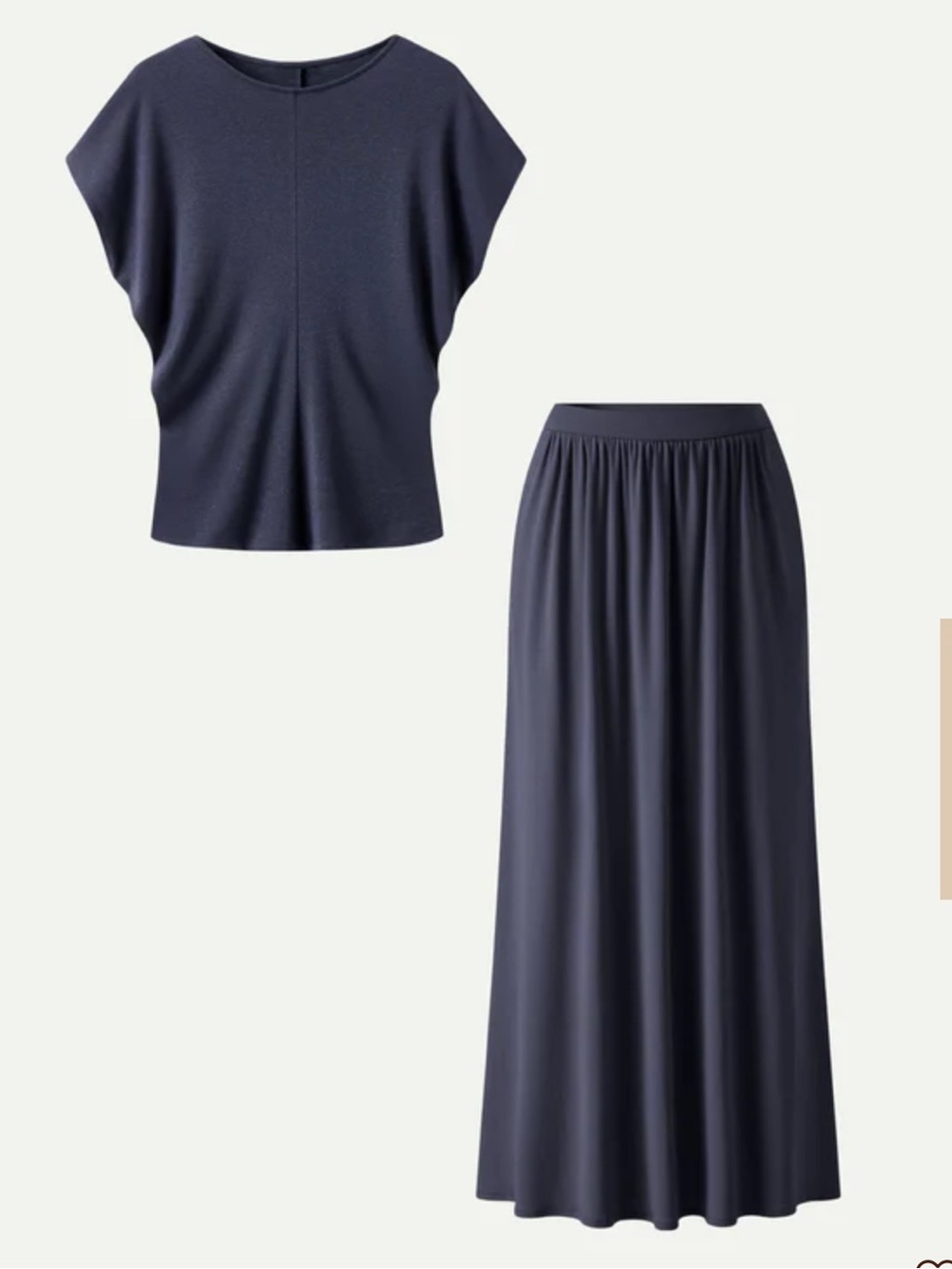 OGL | Tencel-Linen 2Pcs Set Round Neck Top & A-Line Maxi Skirt with Pockets | XL